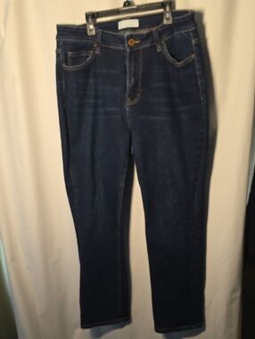Velvet Dark Blue Jeans with Gold Stitching